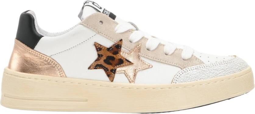2Star Witte leren sneakers met koper- en luipaarddetails