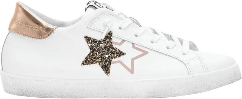 2Star Witte leren sneakers met koper- en zwarte details