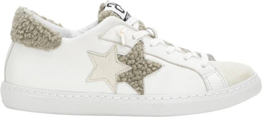 2Star Witte leren sneakers met lichtgroene teddydetails