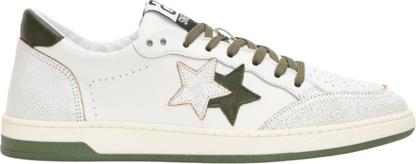 2Star Witte Leren Sneakers met Militair Groene Details