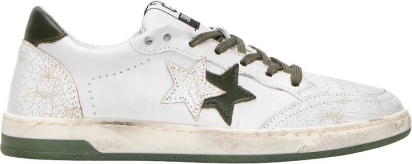 2Star Witte Leren Sneakers met Militair Groene Details