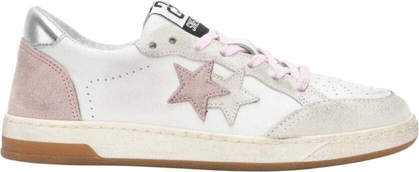 2Star Witte Leren Sneakers met Roze en IJs Suède Details
