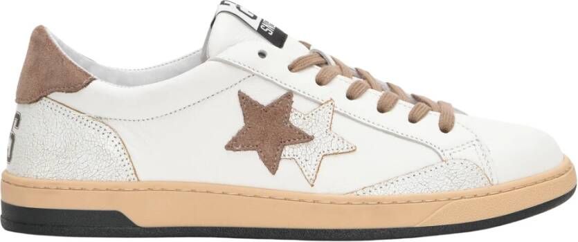 2Star Witte leren sneakers met taupe details