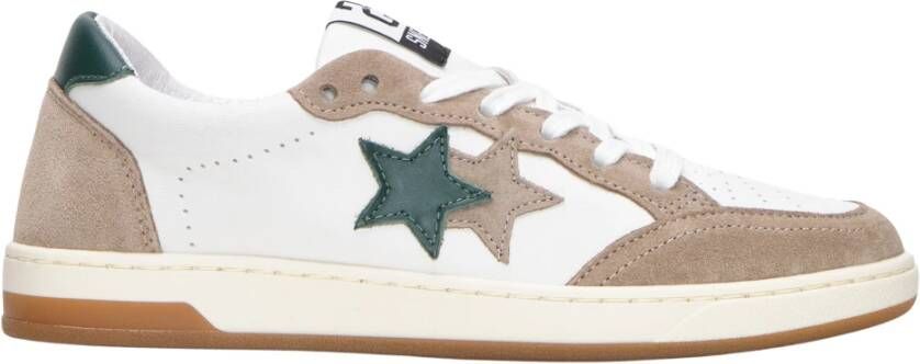 2Star Witte leren sneakers met taupe en groene suède details