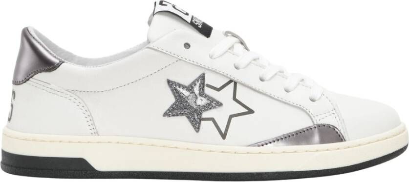 2Star Witte Leren Sneakers met Zilveren Details