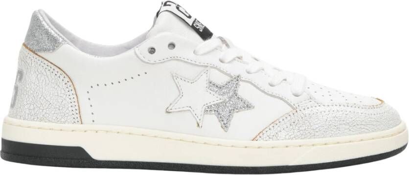 2Star Witte Leren Sneakers met Zilveren Glitterdetails
