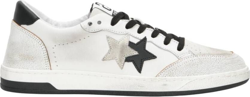 2Star Witte Leren Sneakers met Zwarte Details