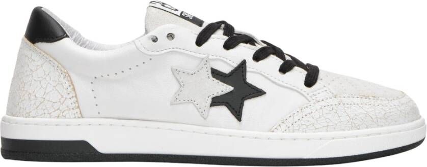 2Star Witte Leren Sneakers met Zwarte Details