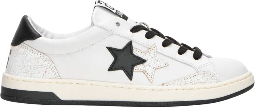 2Star Witte Leren Sneakers met Zwarte en Witte Details