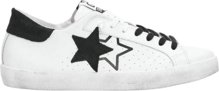 2Star Witte leren sneakers met zwarte suède details