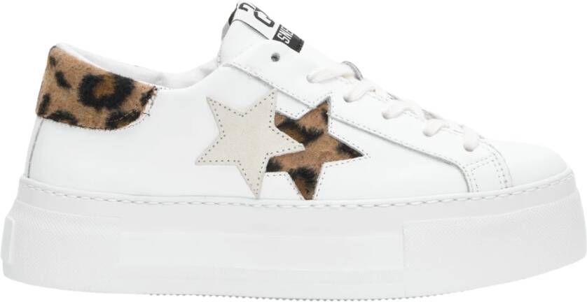2Star Witte Leren Ster Sneaker met Bruine Ecofur Details
