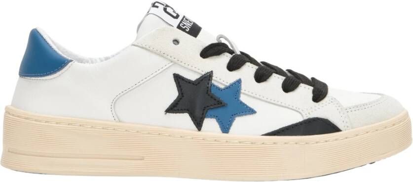 2Star Witte Leren Ster Sneaker met IJs en Zwart Blauwe Details