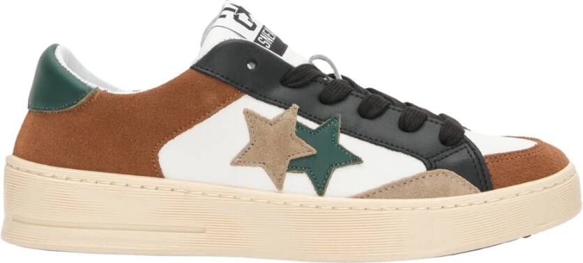 2Star Witte Leren Ster Sneaker met Roest Zwart en Groene Details