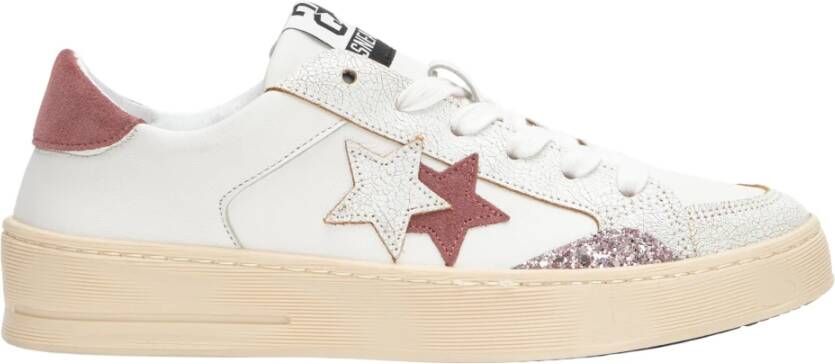 2Star Witte leren ster sneaker met roze glitterdetails