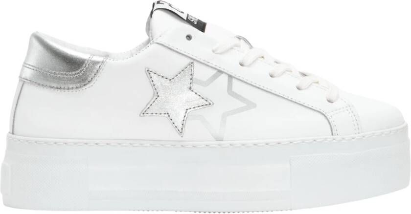 2Star Witte Leren Ster Sneaker met Zilveren Details