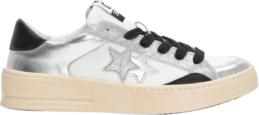 2Star Witte leren sterrensneakers met zilveren en zwarte details