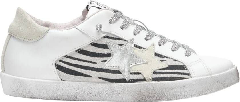2Star Witte Leren Zebra Sneaker IJs Zilver