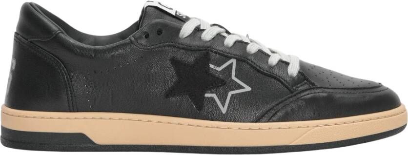 2Star Zwarte leren sneaker met wit detail