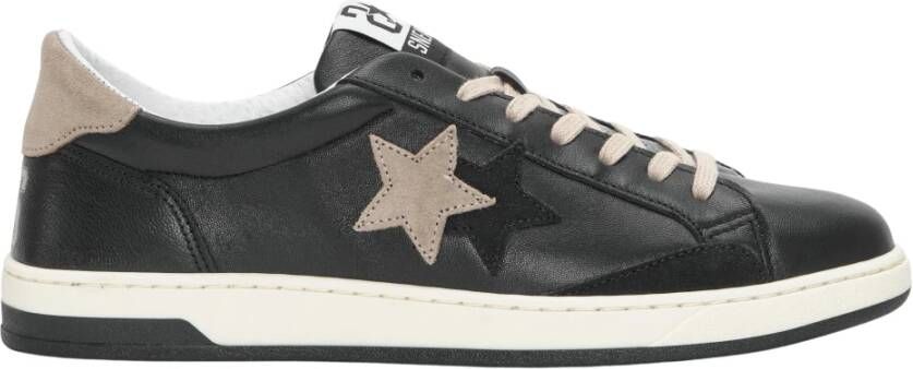 2Star Zwarte leren sneakers met beige suède details