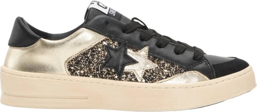 2Star Zwarte leren sneakers met gouden details