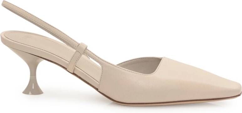 3Juin Beige Leren Slingback Vierkante Neus Hakken