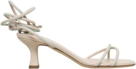 3Juin Beige Sandalen met Groene Stiksels