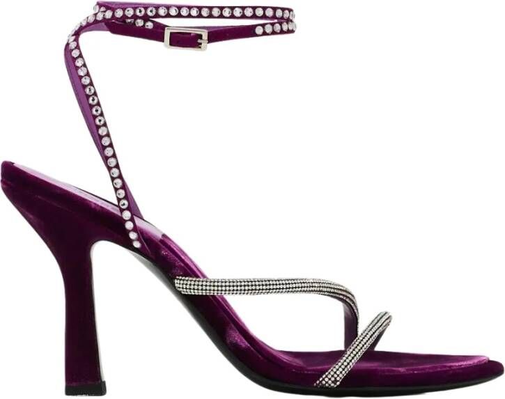 3Juin Paarse Fluwelen Stiletto Sandalen met Kristalversieringen Purple Dames