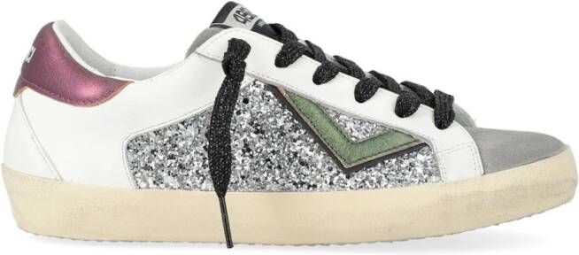 4B12 Witte leren sneakers met zilveren strass