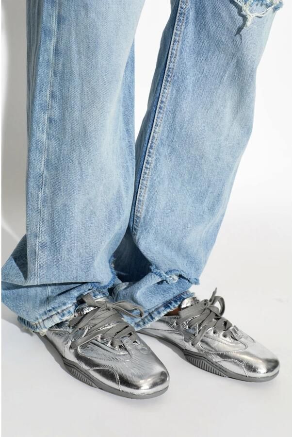 Acne Studios Zilveren Leren Sneakers Top Veters Ronde Neus Gray Dames - Foto 2