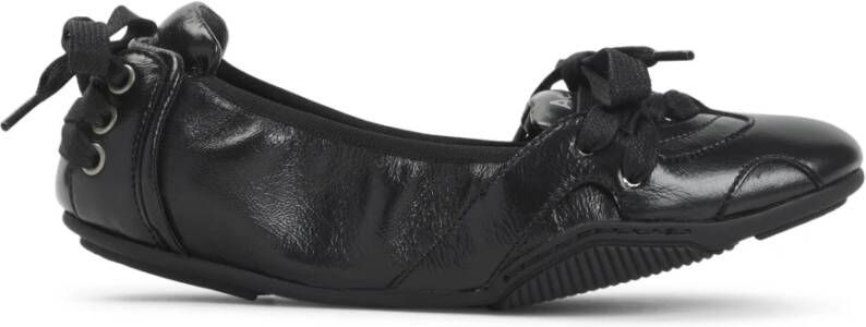 Acne Studios Zwarte Leren Ballerina Veterschoenen