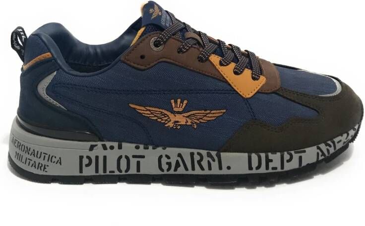 Aeronautica militare Blauwe platte schoenen met luchtvaart geïnspireerde rubberen zool Blue Heren