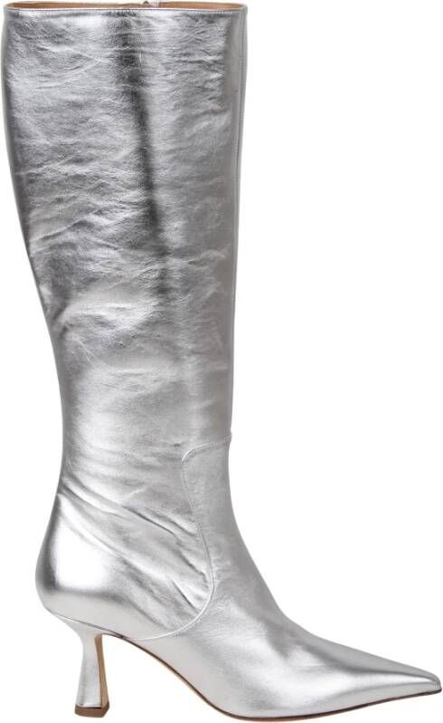 Aeyde Metallic Leren Kniehoge Laarzen Gray Dames