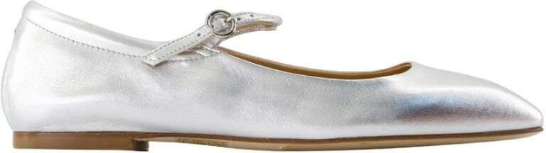 Aeyde Zilveren Leren Ballerina's Puntige Neus Schoenen