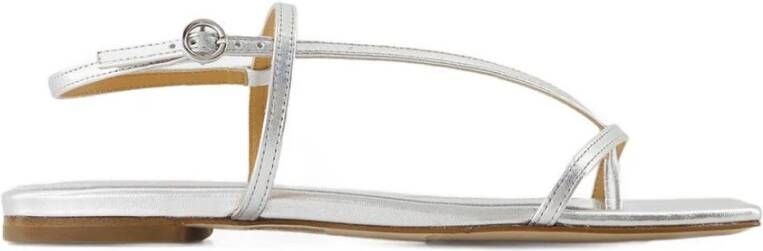 Aeyde Zilveren Leren Instap Open Teen Sandalen