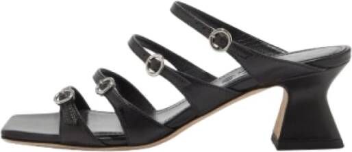 Aeyde Zwarte Leren Sandalen met Vierkante Neus en Hak