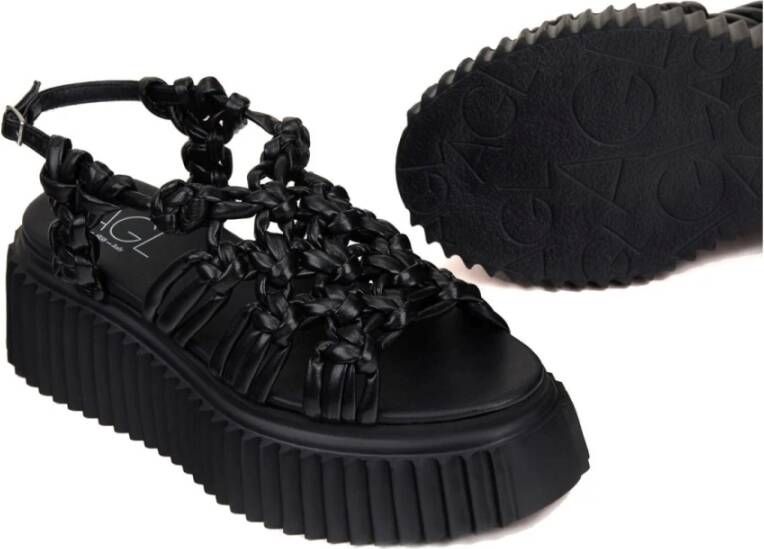 AGL Zwarte Flatform Sandalen Casual Open Sleehakken Black Dames