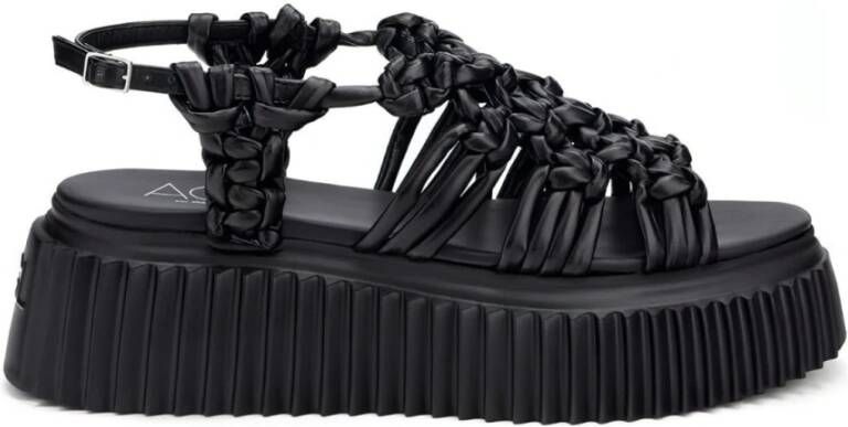 AGL Zwarte Flatform Sandalen Casual Open Sleehakken Black Dames