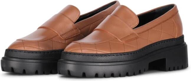 AGL Zachte leren loafers met elegante stiksels Brown Dames