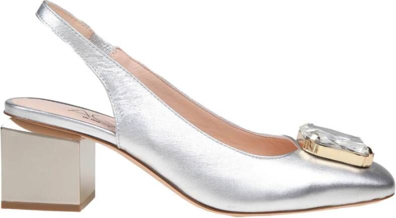 AGL Zilveren Leren Slingback met Juweeldetail Gray Dames