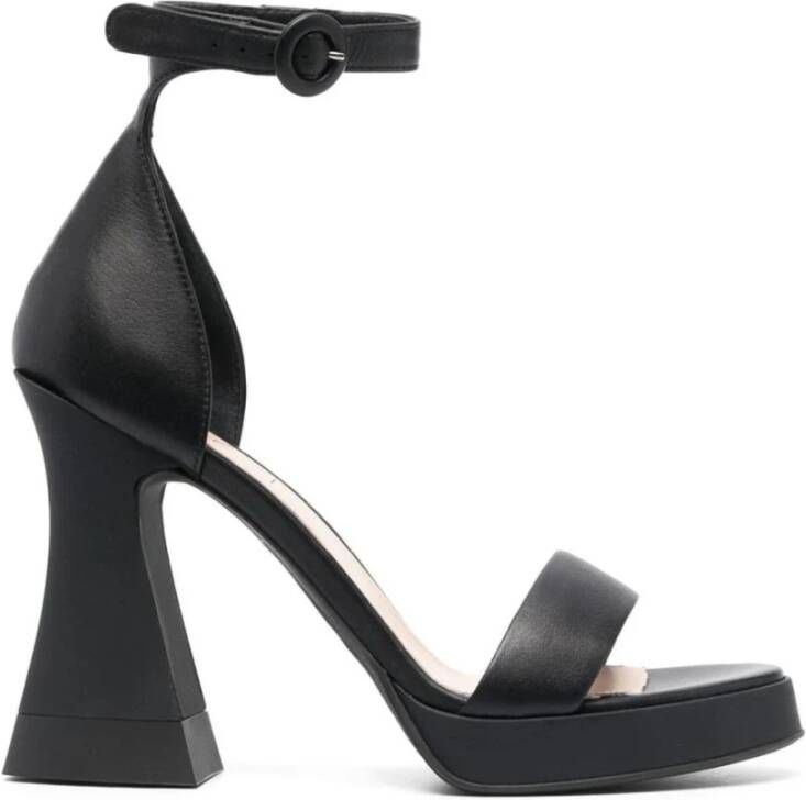 AGL Zwarte platte enkelsandalen voor vrouwen