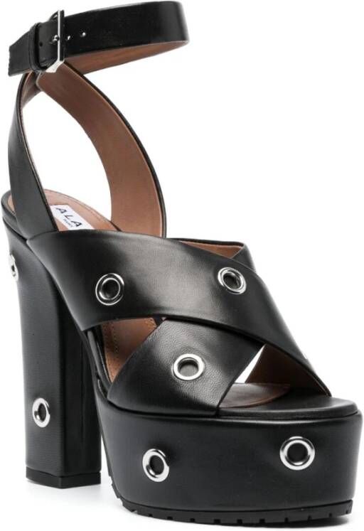 Alaïa Zwarte platform sandalen met metalen oogjes Black Dames