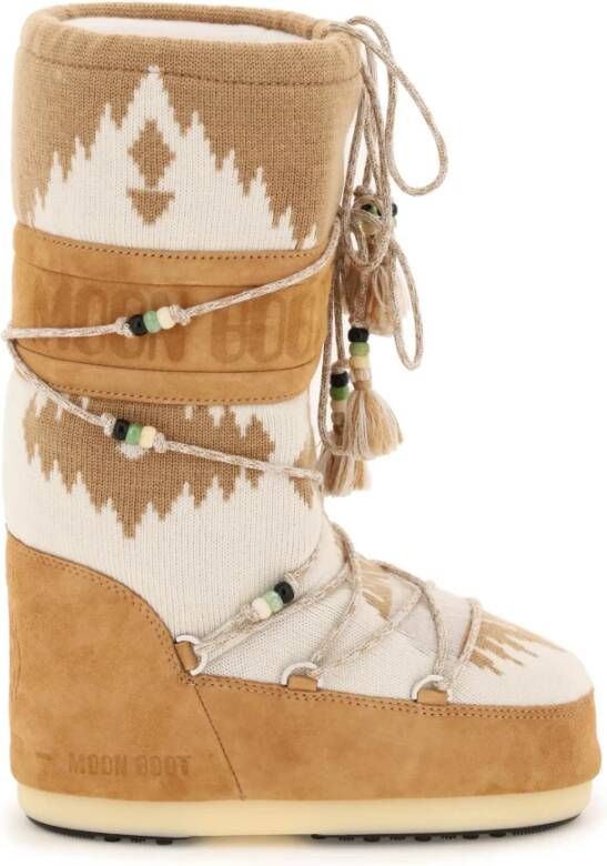 Alanui Tweekleurige suede en stoffen laarzen Beige