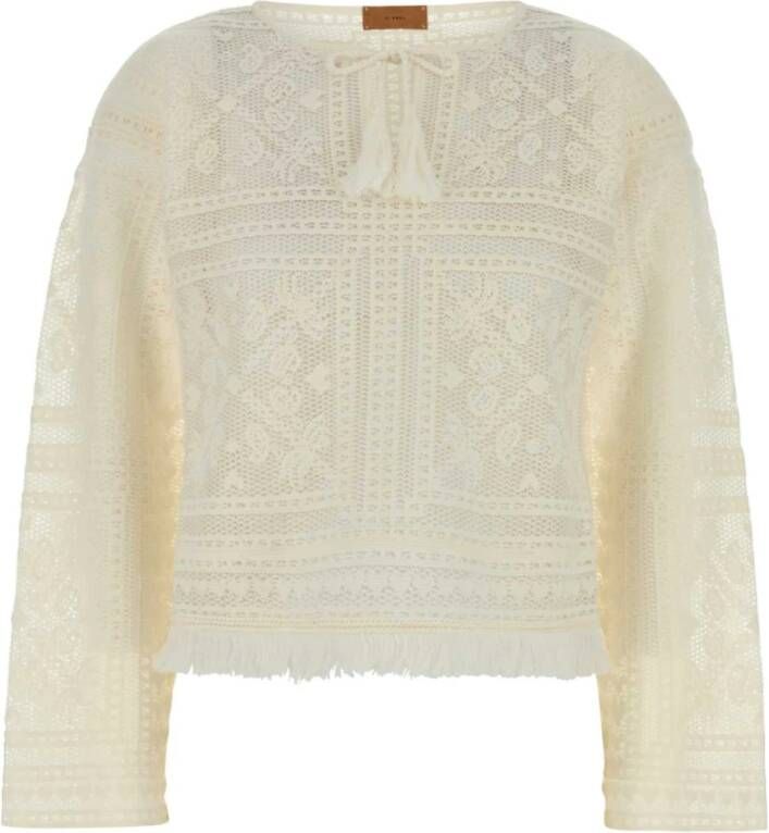 Alanui Witte Gehaakte Sweater Kiss By The Book