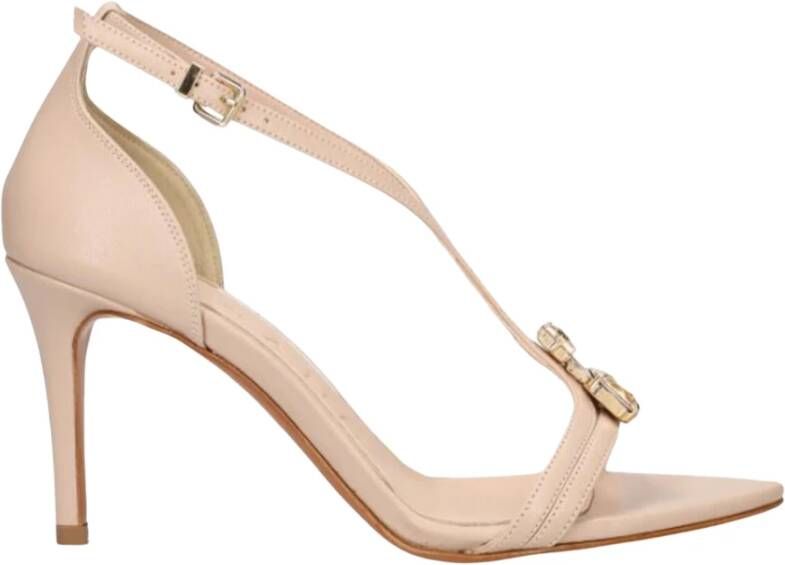 Albano Beige Leren Sandalen met Steendetail