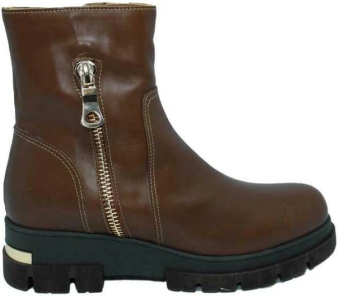 Albano Kameel Leren Jurk Booties Brown Dames