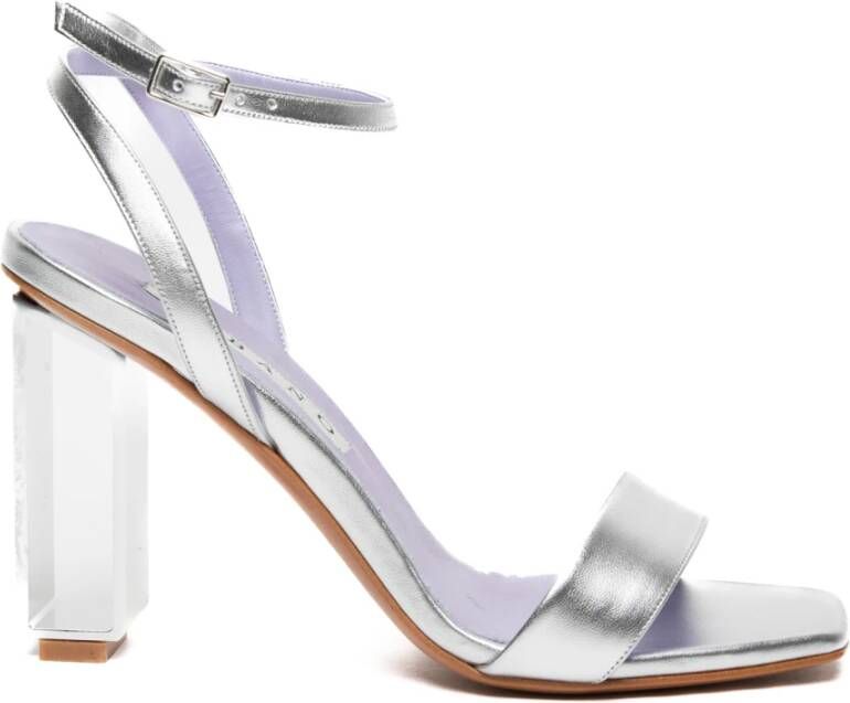 Albano Zilveren Wrap Sandalen met Geperforeerde Design Hak Gray Dames