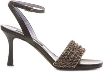 Albano Zwarte leren hoge hak sandalen