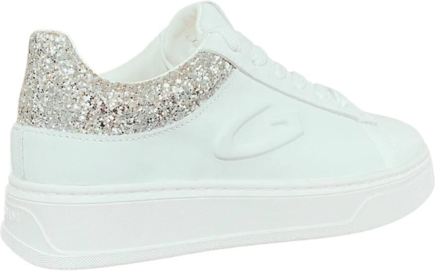 Alberto Guardiani Witte leren sneakers met glitterinzet White Dames