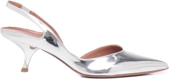 Aldo Castagna Zilveren Mirrored Leren Slingback Sandalen Gray Dames