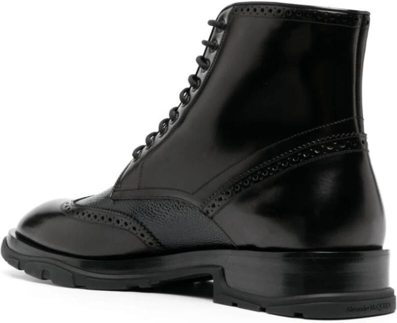 Alexander mcqueen Zwarte Leren Veterschoenen met Geborduurde Details Black Heren